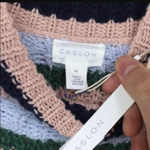 Caslon Wool/Angora Blend Striped Mixed Knit Mock Neck Sweater Size XL - Picture 5 of 10